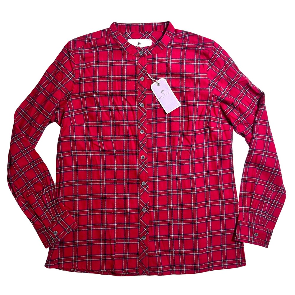 NWT Lee Valley Ireland Shirt XL Red Tartan Plaid Grandfather Collar Flannel NEW